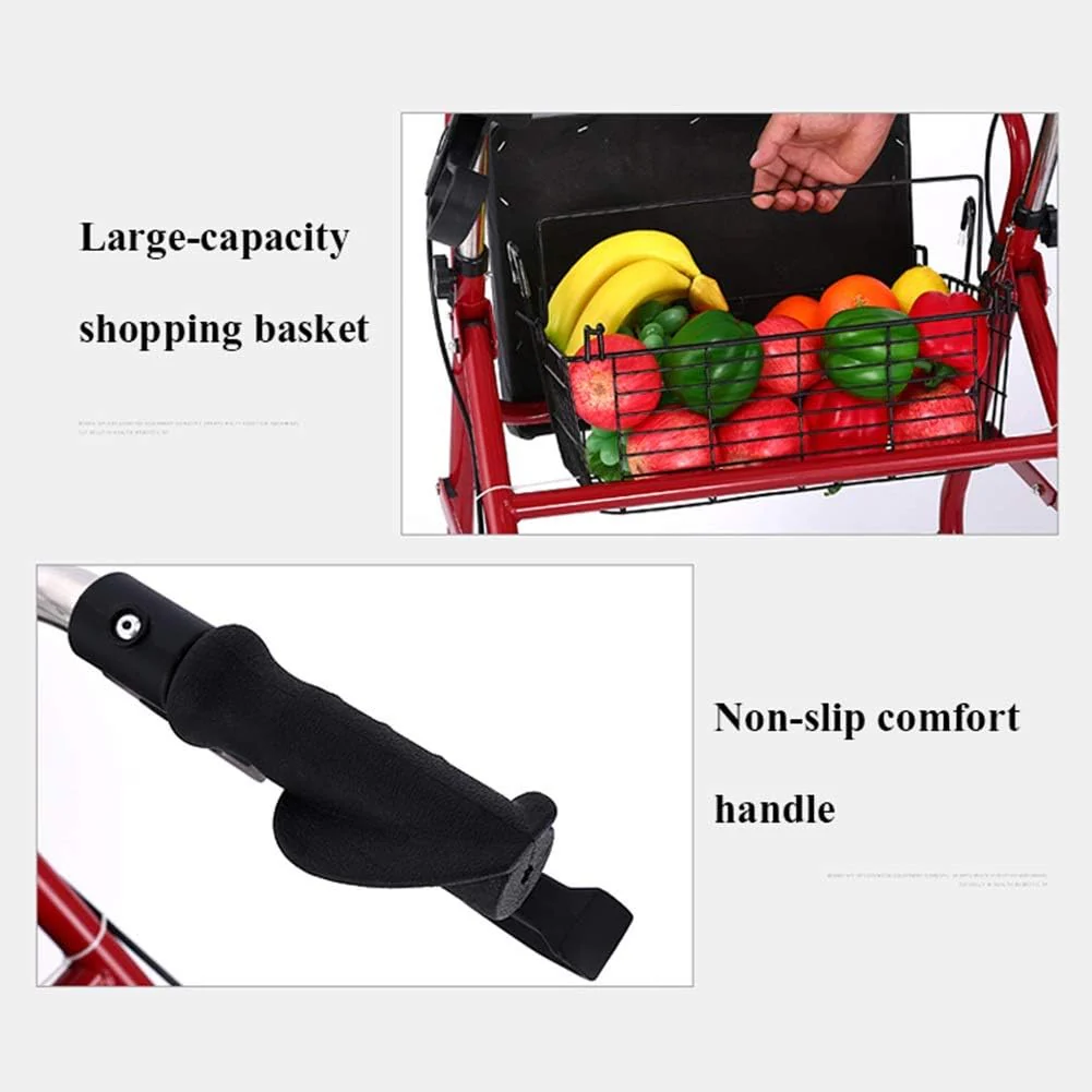 6-Wheel Senior's Foldable Rollator Mobility Walker Walking Frame with Seat - Image 4