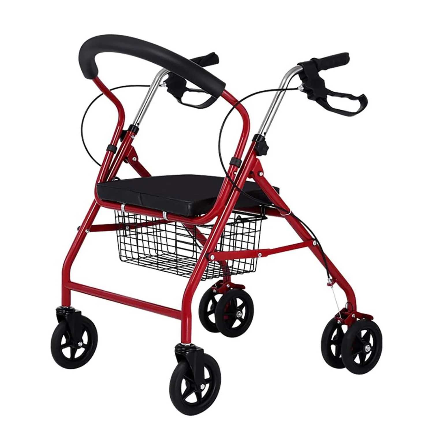 6-Wheel Senior's Foldable Rollator Mobility Walker Walking Frame with Seat - Image 5