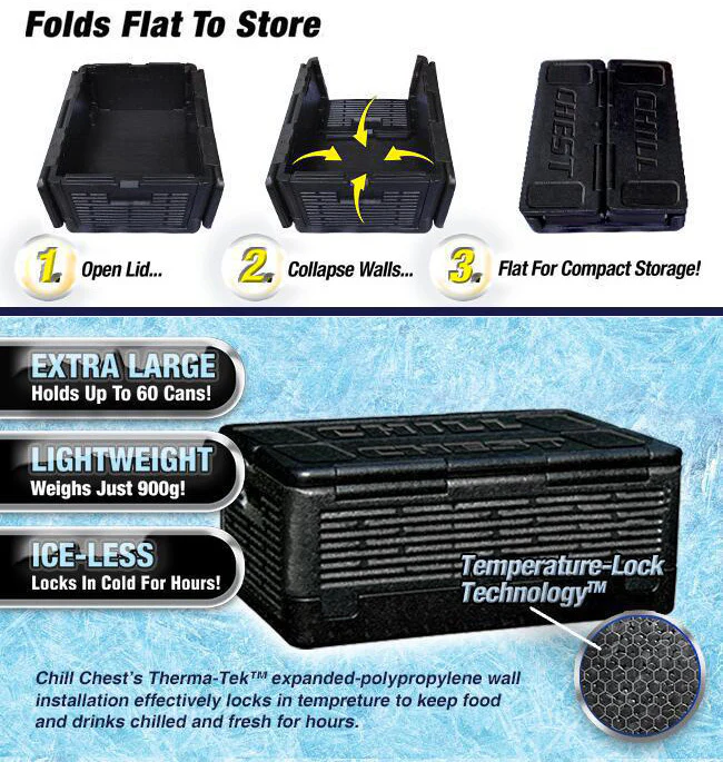 60 Cans Chill Chest Cooler Collapsible Portable Outdoor Thermos Insulated Waterproof Cool Storage Box - Image 3