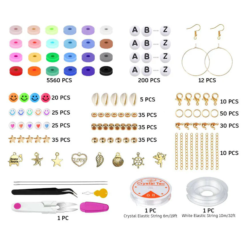 6000 x Multicolour DIY Clay Beads Set Jewellery Making Craft Kit Supplies Charms Bracelets Necklaces - Image 5