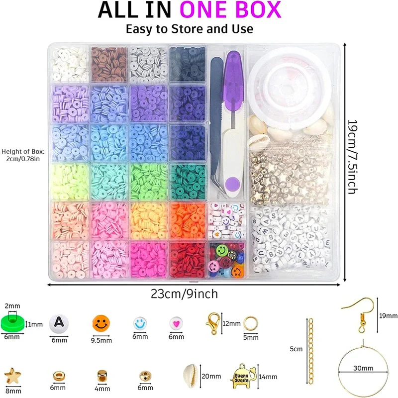 6000 x Multicolour DIY Clay Beads Set Jewellery Making Craft Kit Supplies Charms Bracelets Necklaces - Image 7