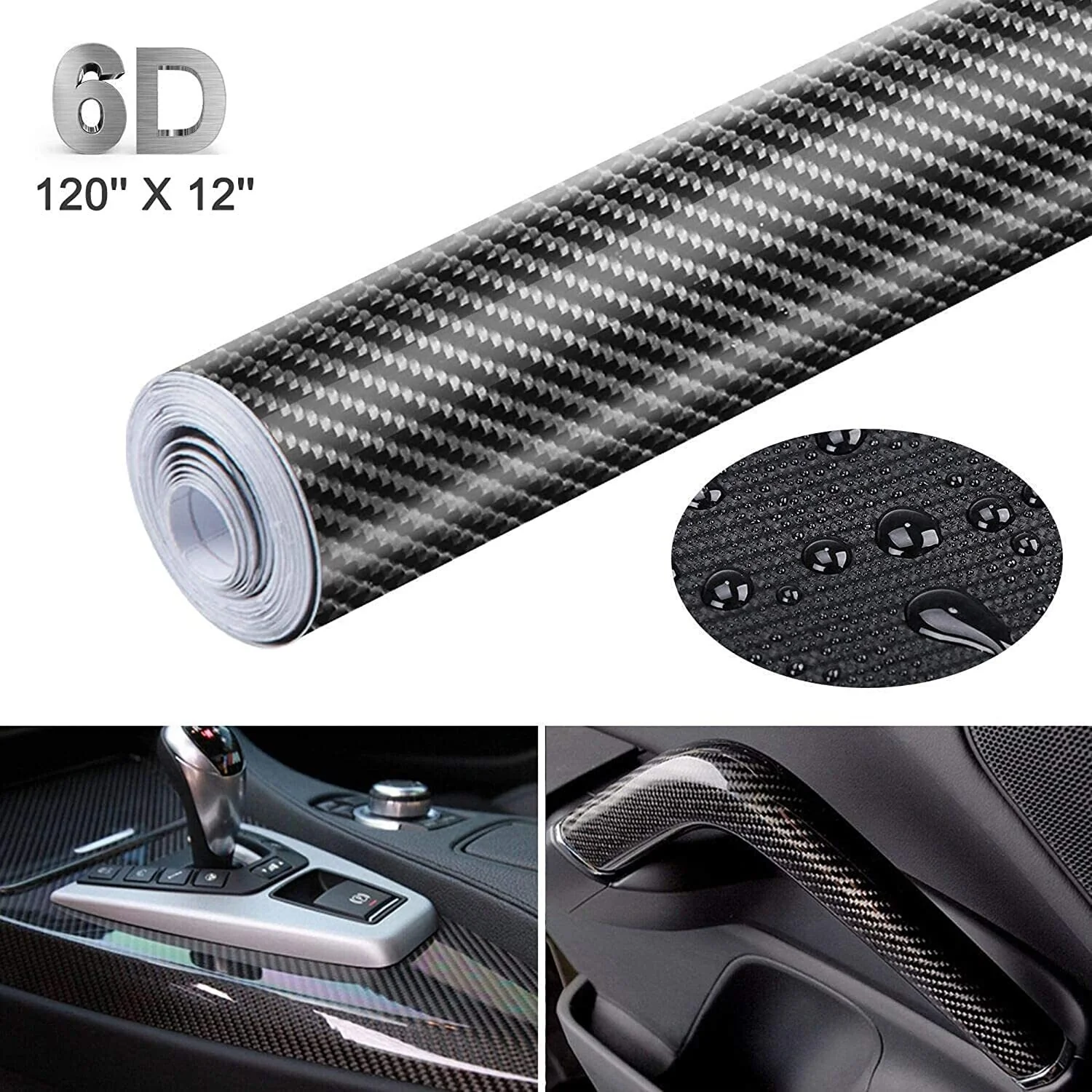 6D High Gloss Black Carbon Fibre Wrap Vinyl Roll Automotive Car DIY Film 152cm x 50cm - Image 2