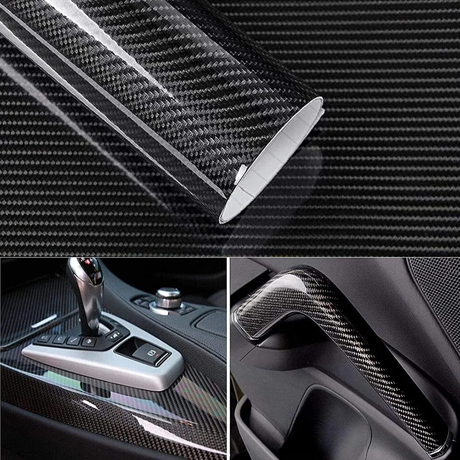6D High Gloss Black Carbon Fibre Wrap Vinyl Roll Automotive Car DIY Film 152cm x 50cm - Image 4