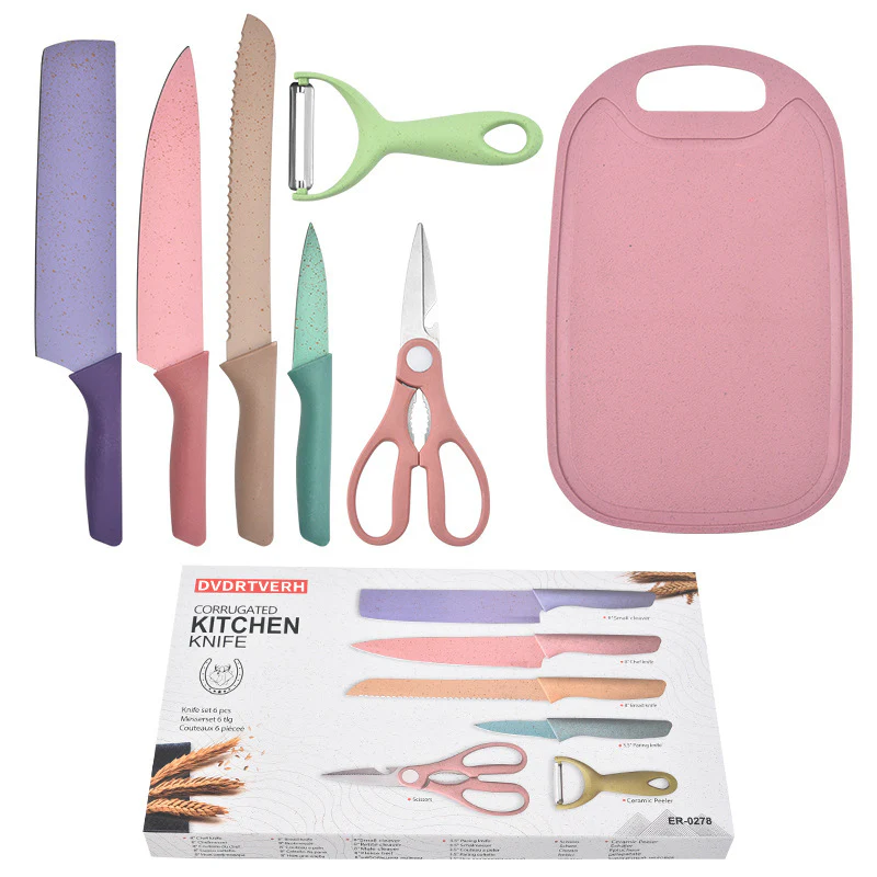 7 PCS Deluxe Eco-friendly Pastel Colourful Kitchen Utensil Knife Cutting Board Set - Image 9