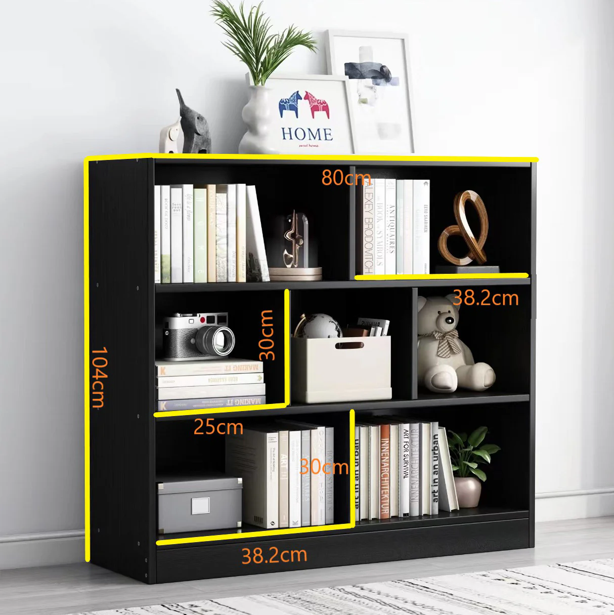 7 Shelving Melodic Bookshelf Display Cabinet Bookcase Shelf Organiser (Black) - Image 6