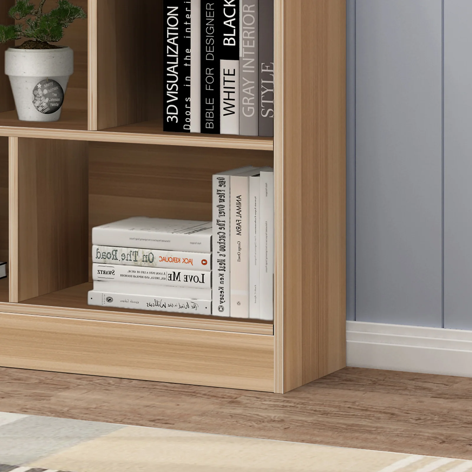 7 Shelving Melodic Bookshelf Display Cabinet Bookcase Shelf Organiser (Oak) - Image 13