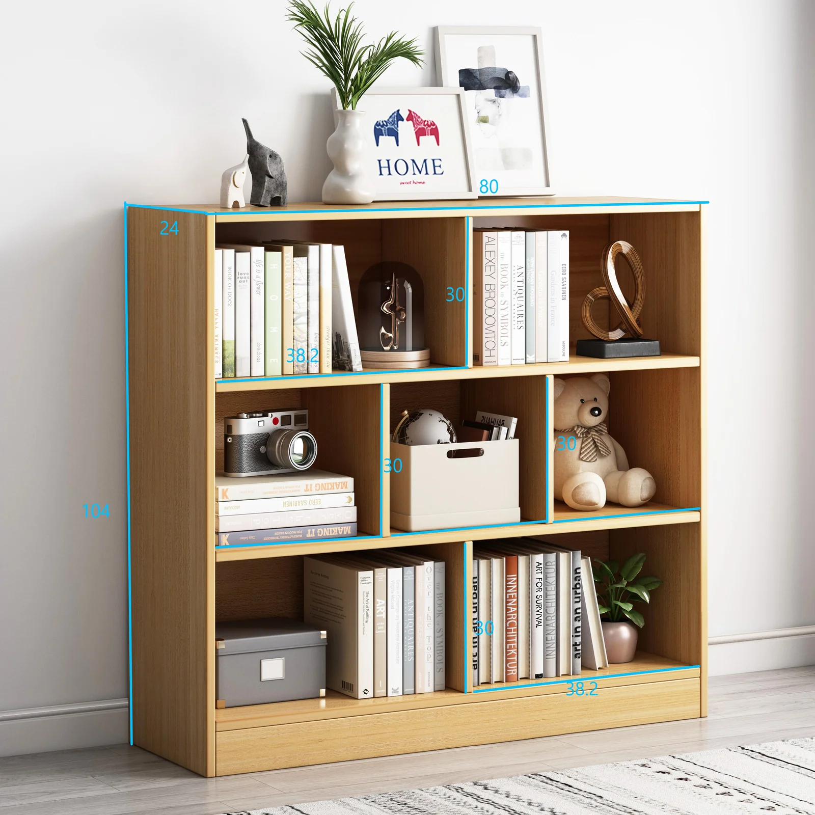 7 Shelving Melodic Bookshelf Display Cabinet Bookcase Shelf Organiser (Oak) - Image 4