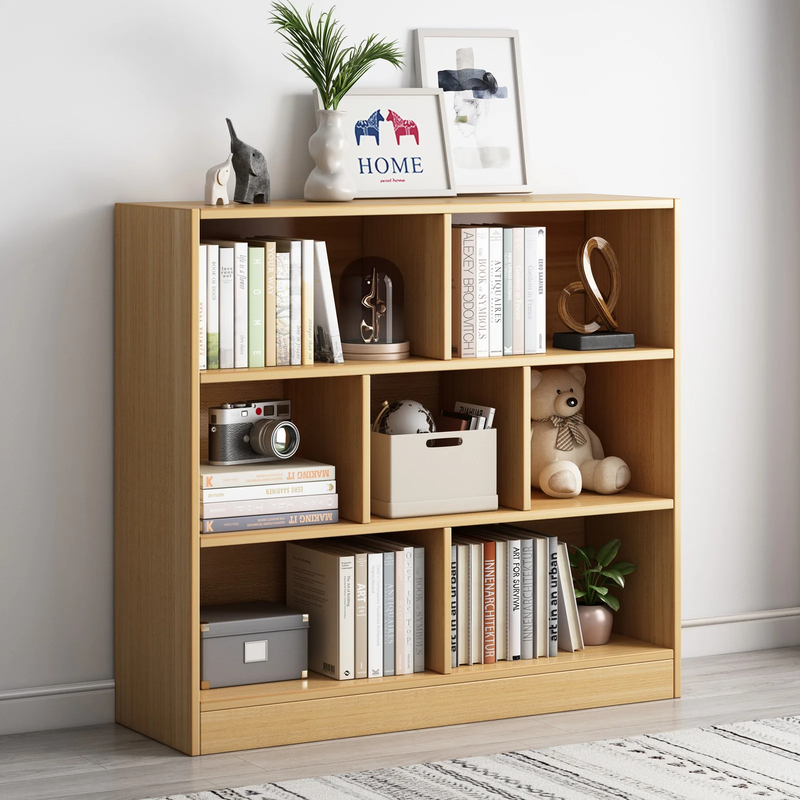 7 Shelving Melodic Bookshelf Display Cabinet Bookcase Shelf Organiser (Oak) - Image 7