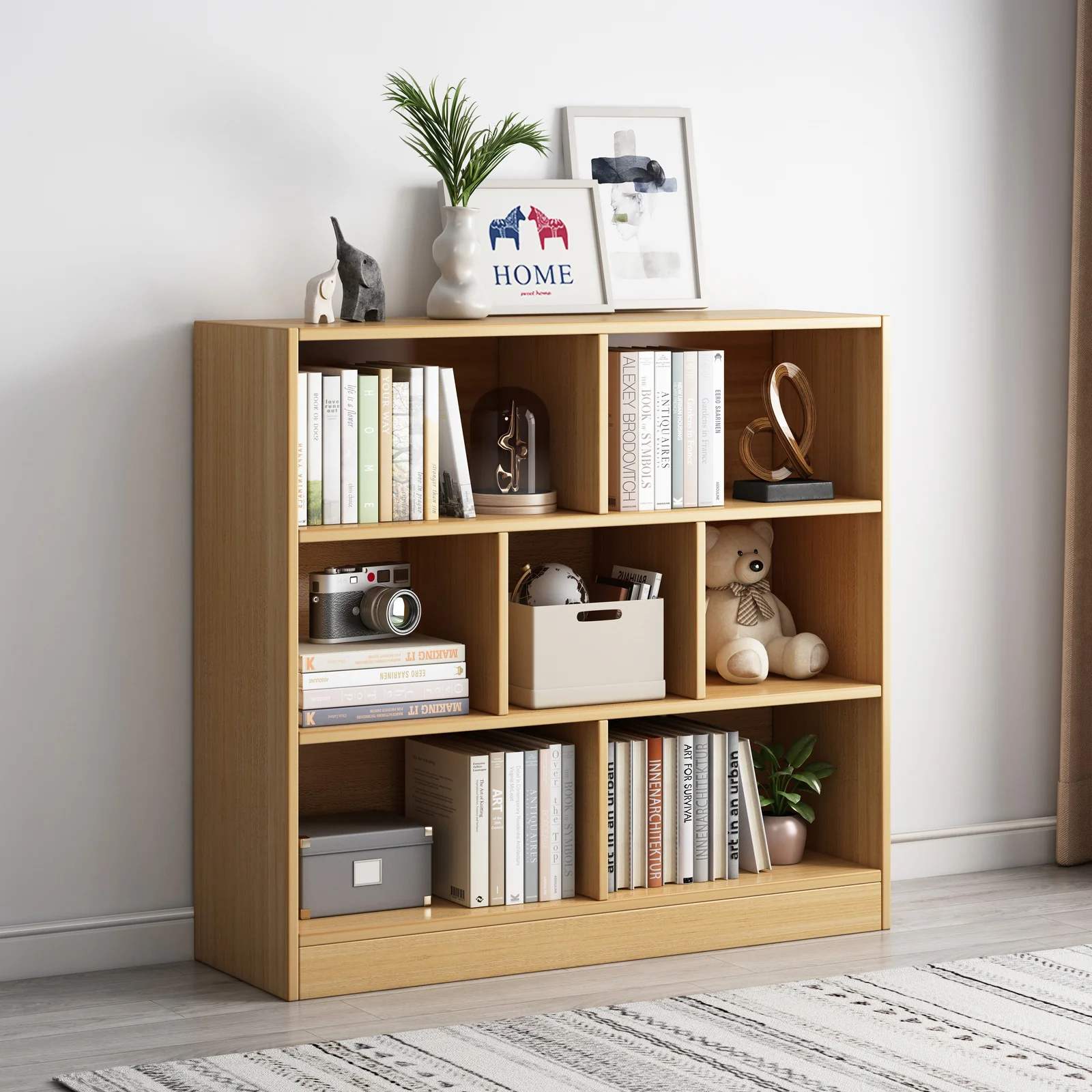 7 Shelving Melodic Bookshelf Display Cabinet Bookcase Shelf Organiser (Oak) - Image 8