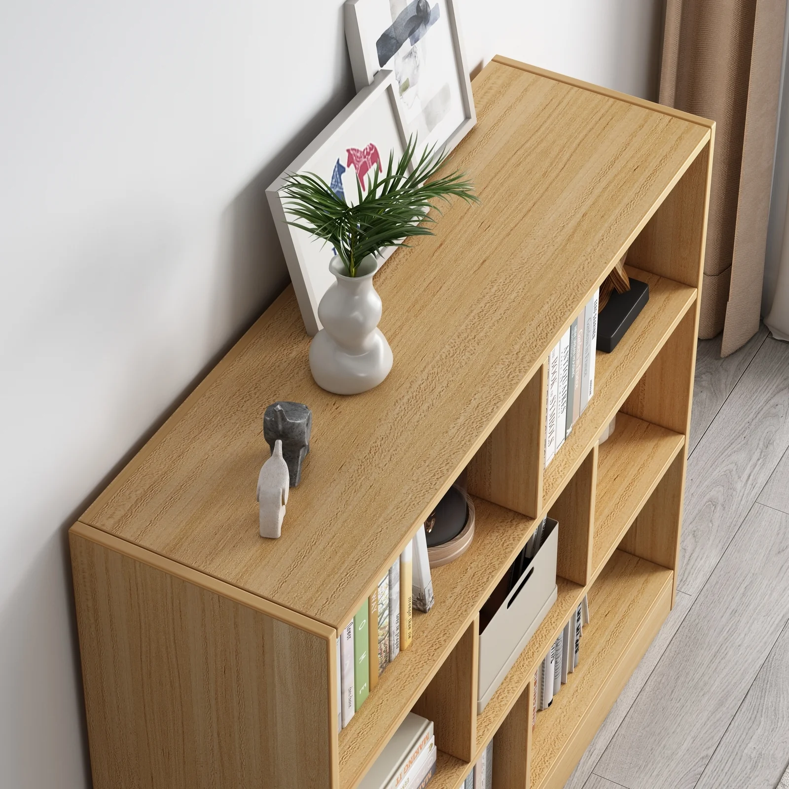 7 Shelving Melodic Bookshelf Display Cabinet Bookcase Shelf Organiser (Oak) - Image 9