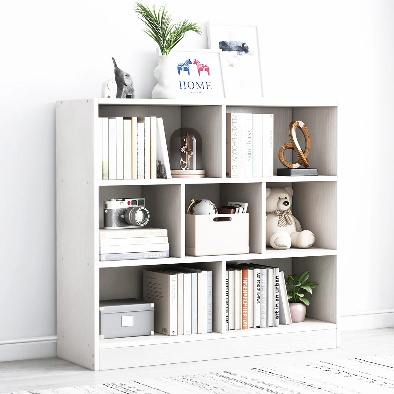 7 Shelving Melodic Bookshelf Display Cabinet Bookcase Shelf Organiser (White) - Image 5