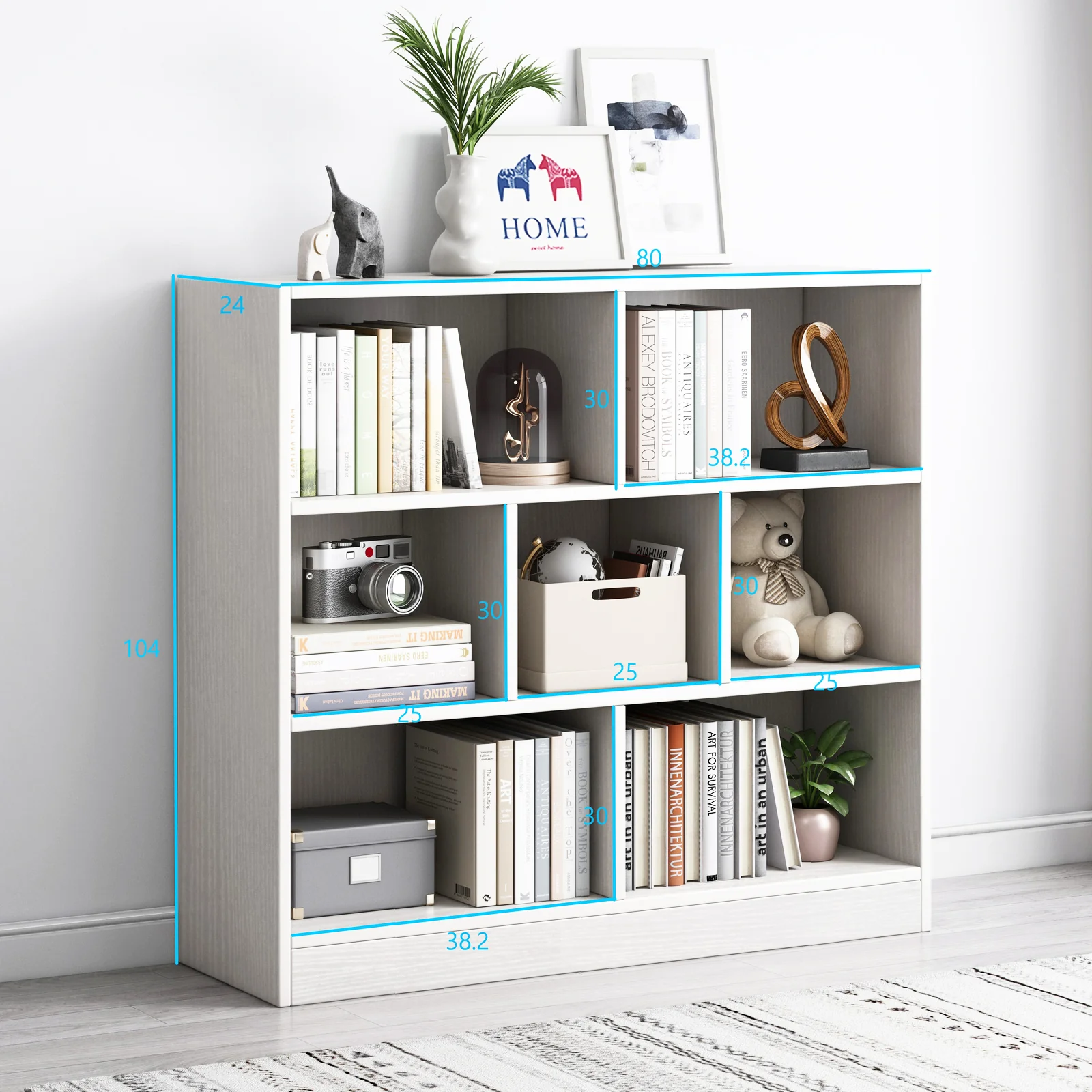 7 Shelving Melodic Bookshelf Display Cabinet Bookcase Shelf Organiser (White) - Image 6