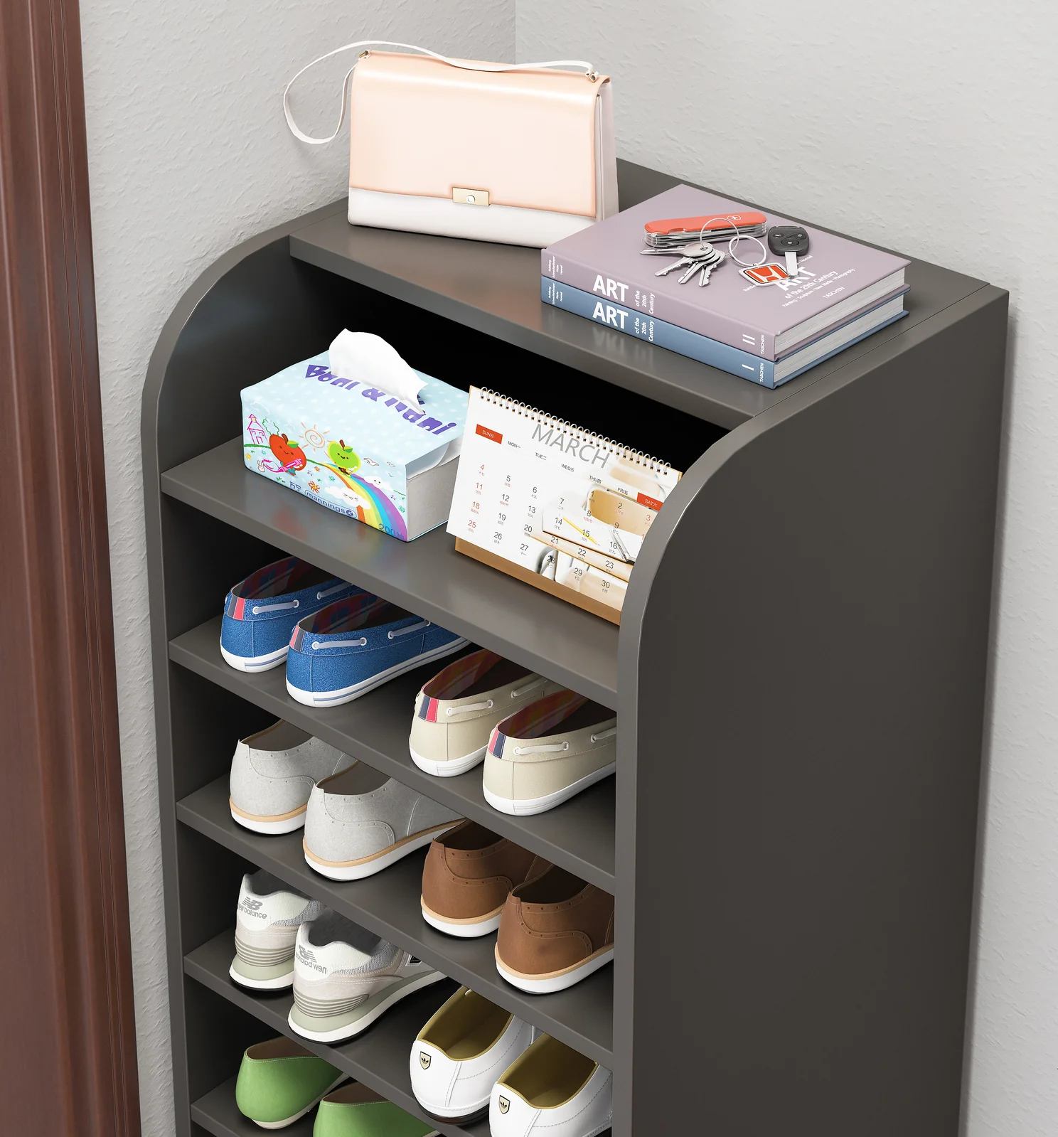 7-Tier Extra Spacious Shoe Rack Wooden Storage Organizer Cabinet (Charcoal) - Image 3