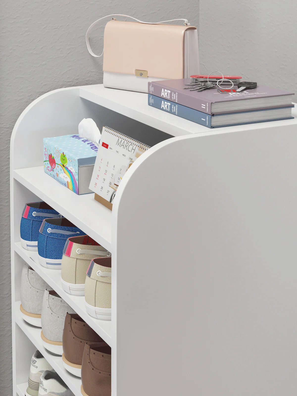 7-Tier Extra Spacious Shoe Rack Wooden Storage Organizer Cabinet (White) - Image 3