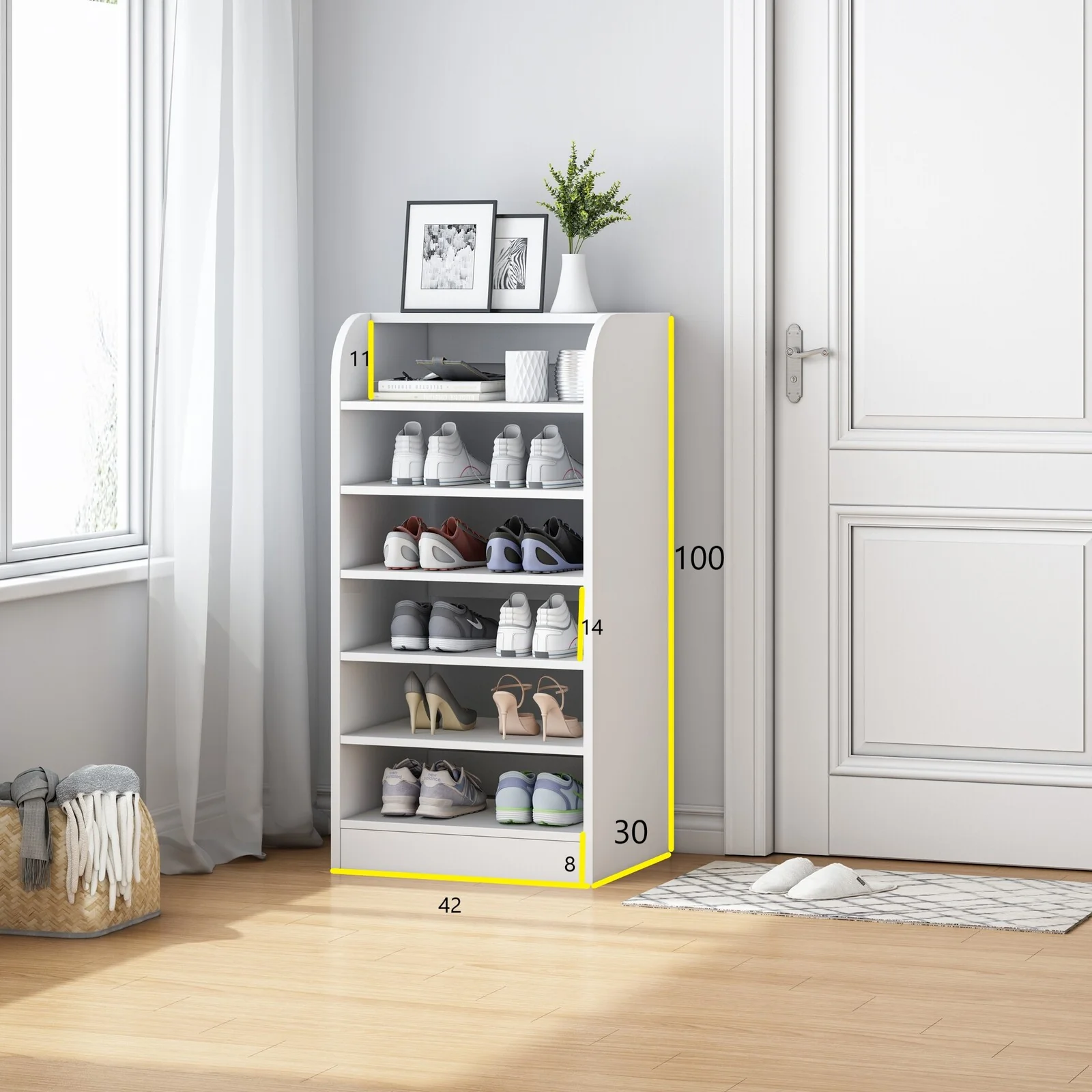 7-Tier Extra Spacious Shoe Rack Wooden Storage Organizer Cabinet (White) - Image 6