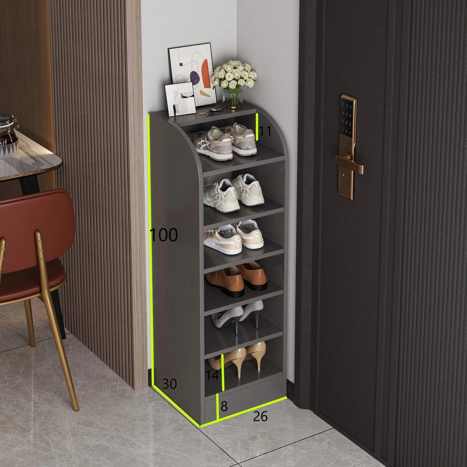 7-Tier Spacious Shoe Rack Wooden Storage Organizer Cabinet (Charcoal) - Image 3