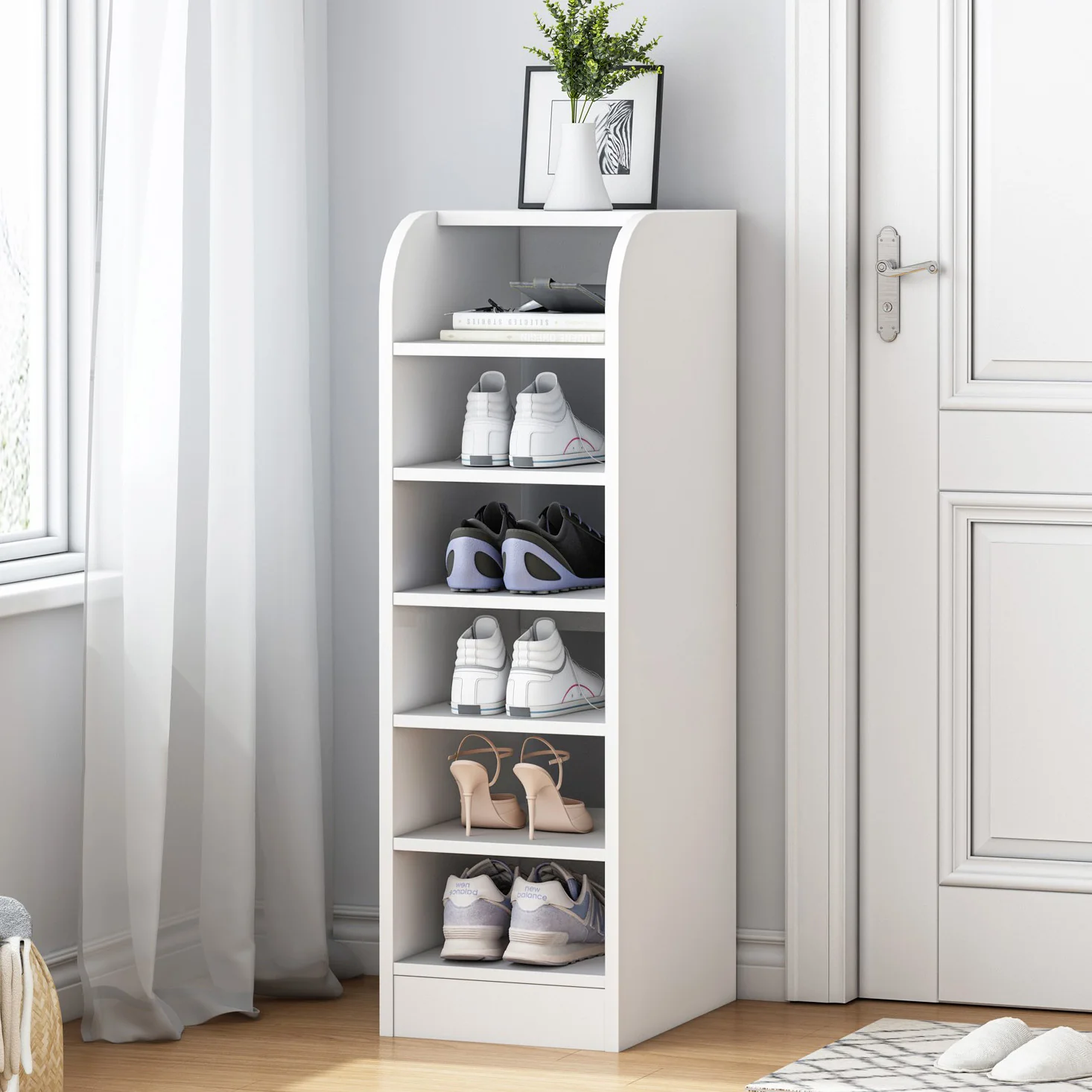 7-Tier Spacious Shoe Rack Wooden Storage Organizer Cabinet (White) - Image 10