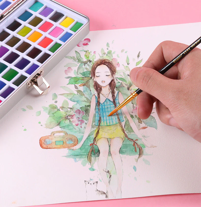 72 Colours Solid Watercolor Paint Palette Brush Set Drawing Portable Art Painting Supplies Kit - Image 11