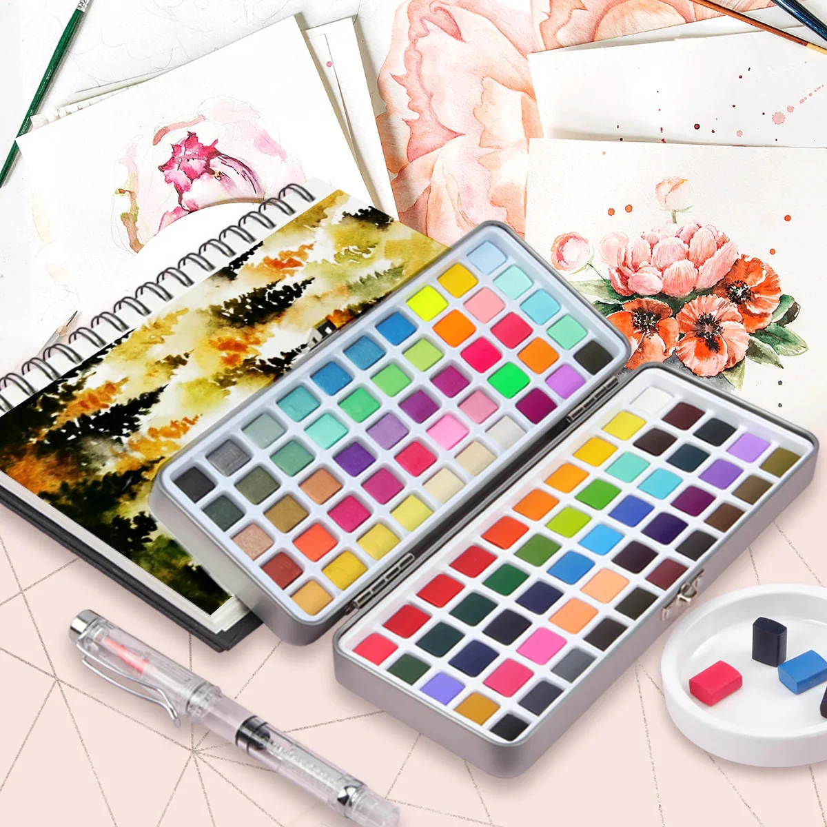 72 Colours Solid Watercolor Paint Palette Brush Set Drawing Portable Art Painting Supplies Kit - Image 20