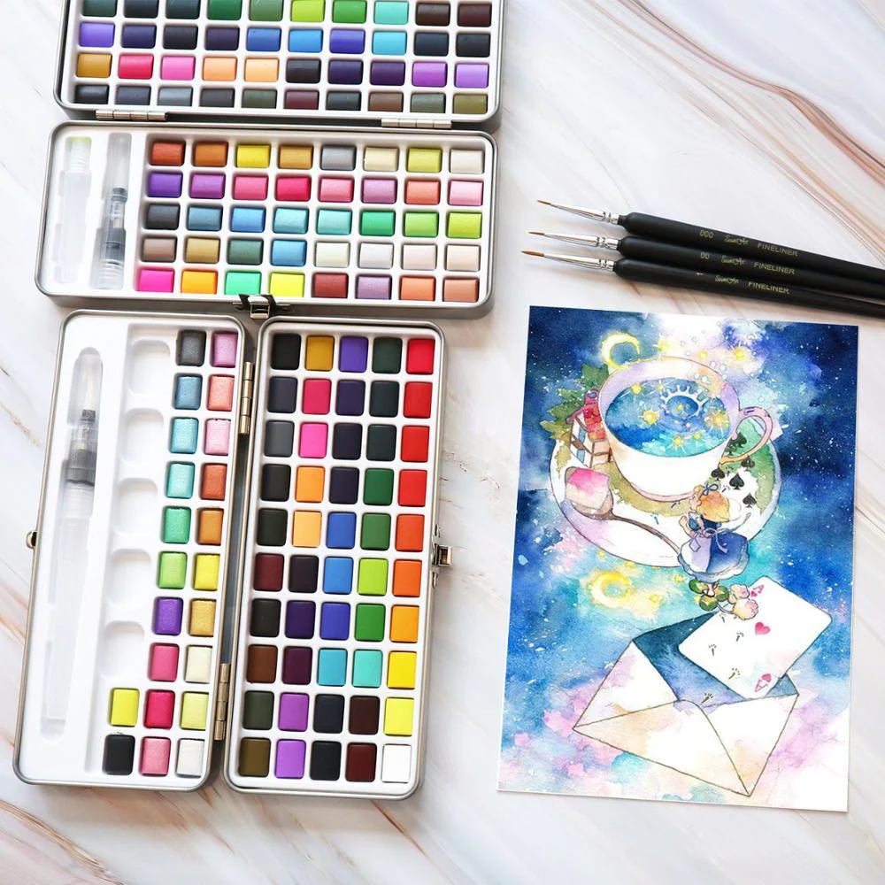 72 Colours Solid Watercolor Paint Palette Brush Set Drawing Portable Art Painting Supplies Kit - Image 21