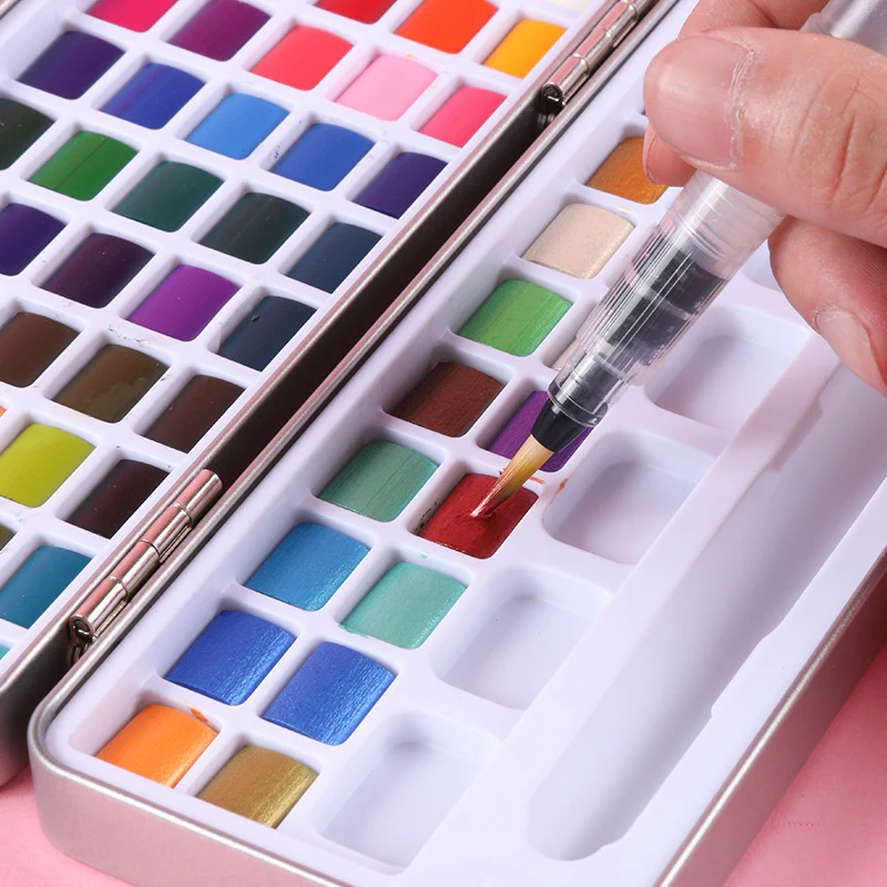 72 Colours Solid Watercolor Paint Palette Brush Set Drawing Portable Art Painting Supplies Kit - Image 3