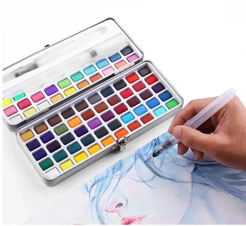 72 Colours Solid Watercolor Paint Palette Brush Set Drawing Portable Art Painting Supplies Kit - Image 4