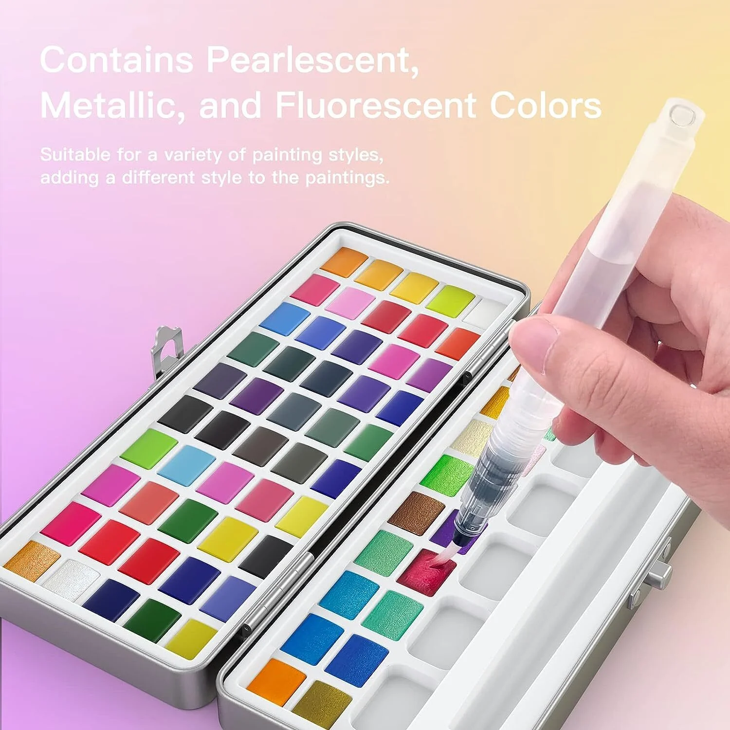 72 Colours Solid Watercolor Paint Palette Brush Set Drawing Portable Art Painting Supplies Kit - Image 9