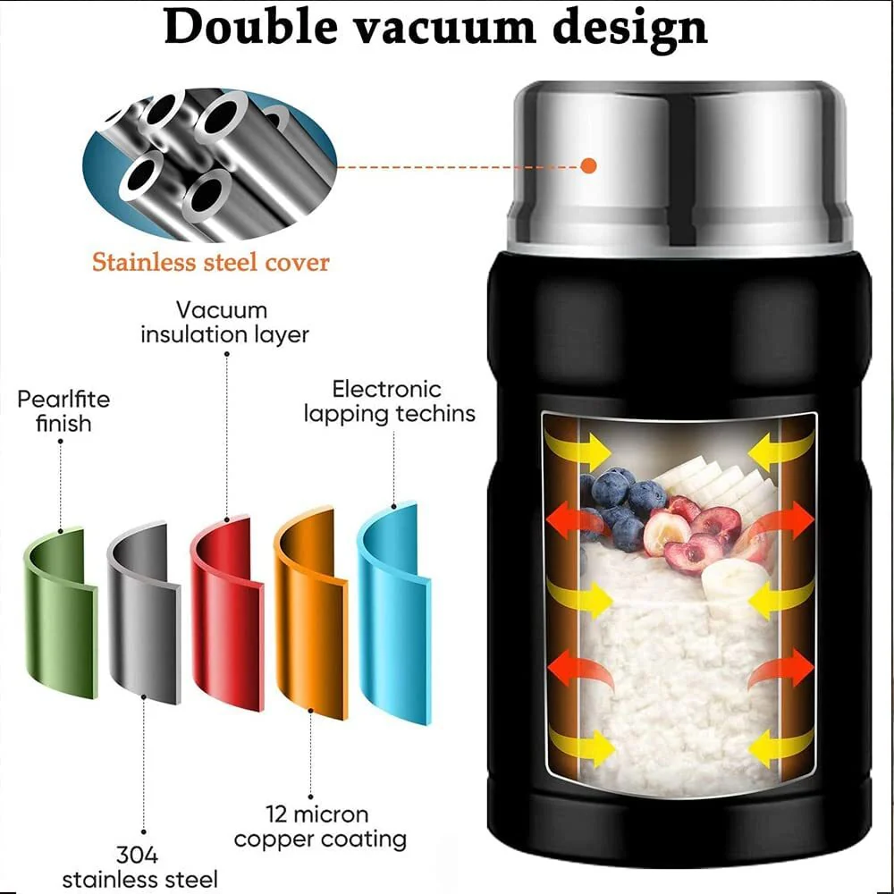 750mL Stainless Steel Vacuum Thermos Insulated Food Jar Lunch Box (Pink) - Image 12