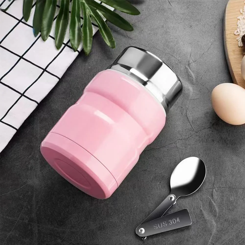 750mL Stainless Steel Vacuum Thermos Insulated Food Jar Lunch Box (Pink) - Image 3