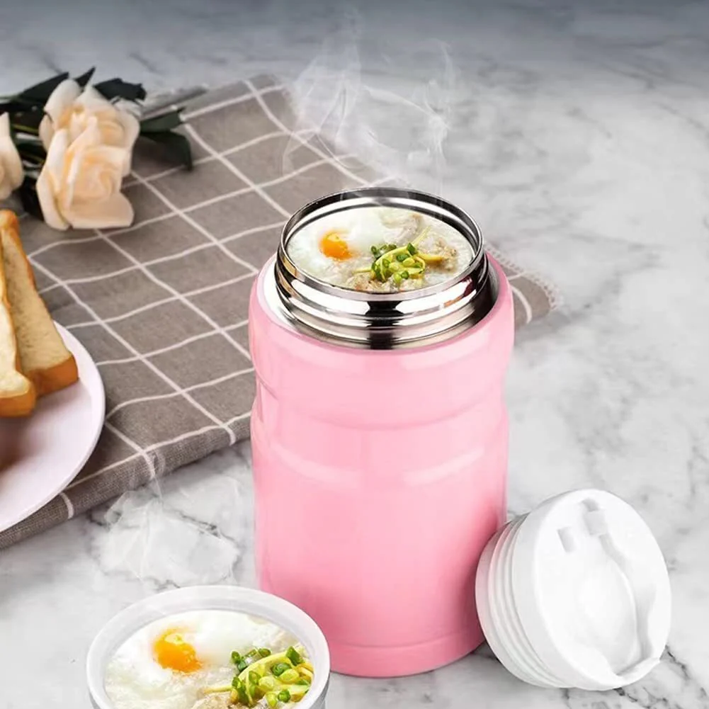 750mL Stainless Steel Vacuum Thermos Insulated Food Jar Lunch Box (Pink) - Image 4