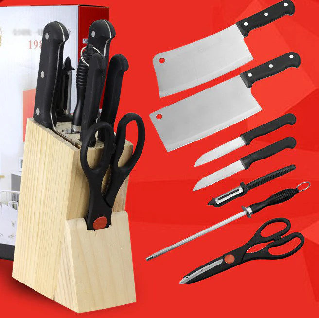 8-Piece Chef's Stainless Steel Knife Wooden Block Set - Image 4