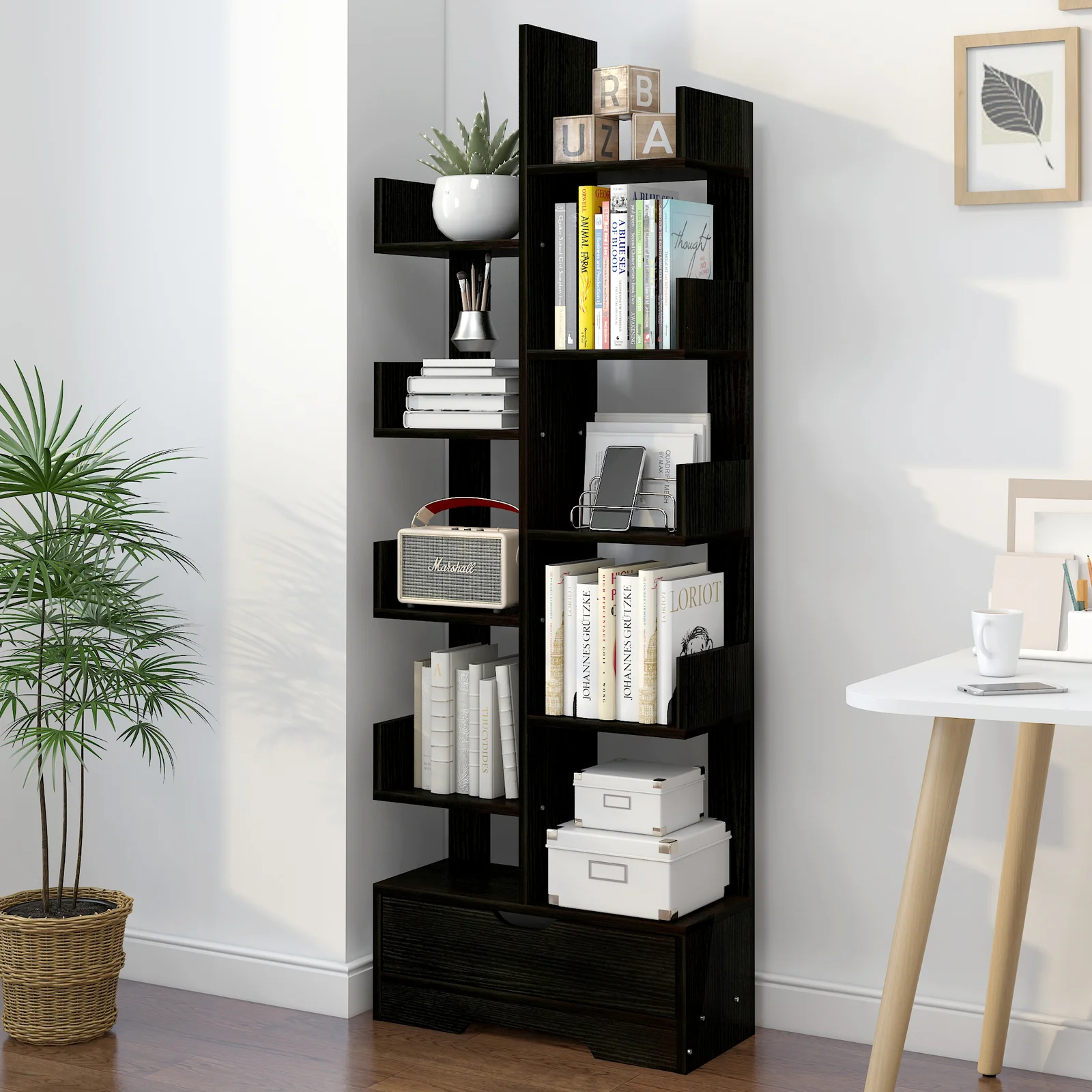 8-Tier 11-Shelf Display Storage Utility Book Shelf Bookcase Shelving (Black Wood) - Image 9