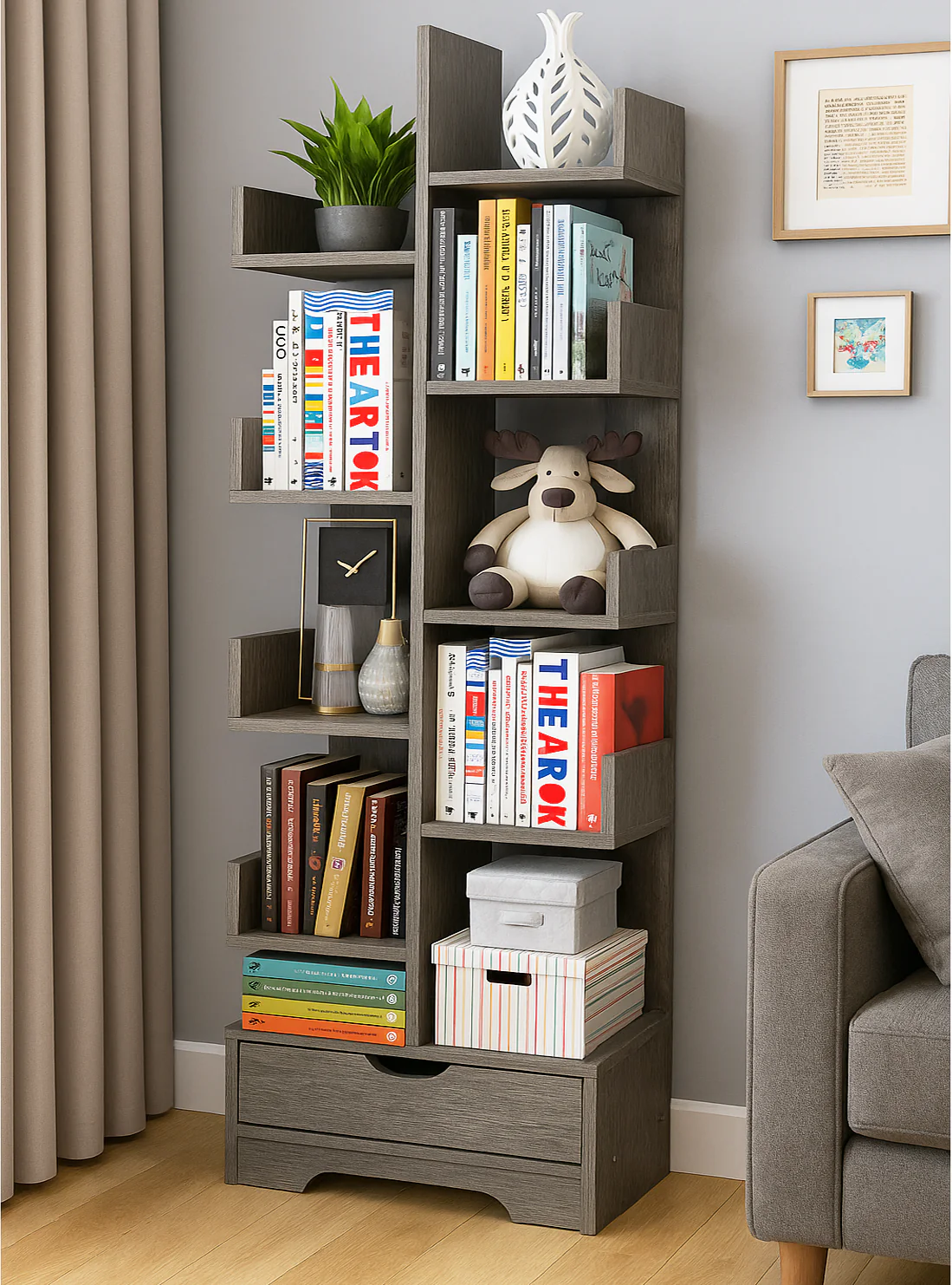 8-Tier 11-Shelf Display Storage Utility Book Shelf Bookcase Shelving (Rustic Grey) - Image 11