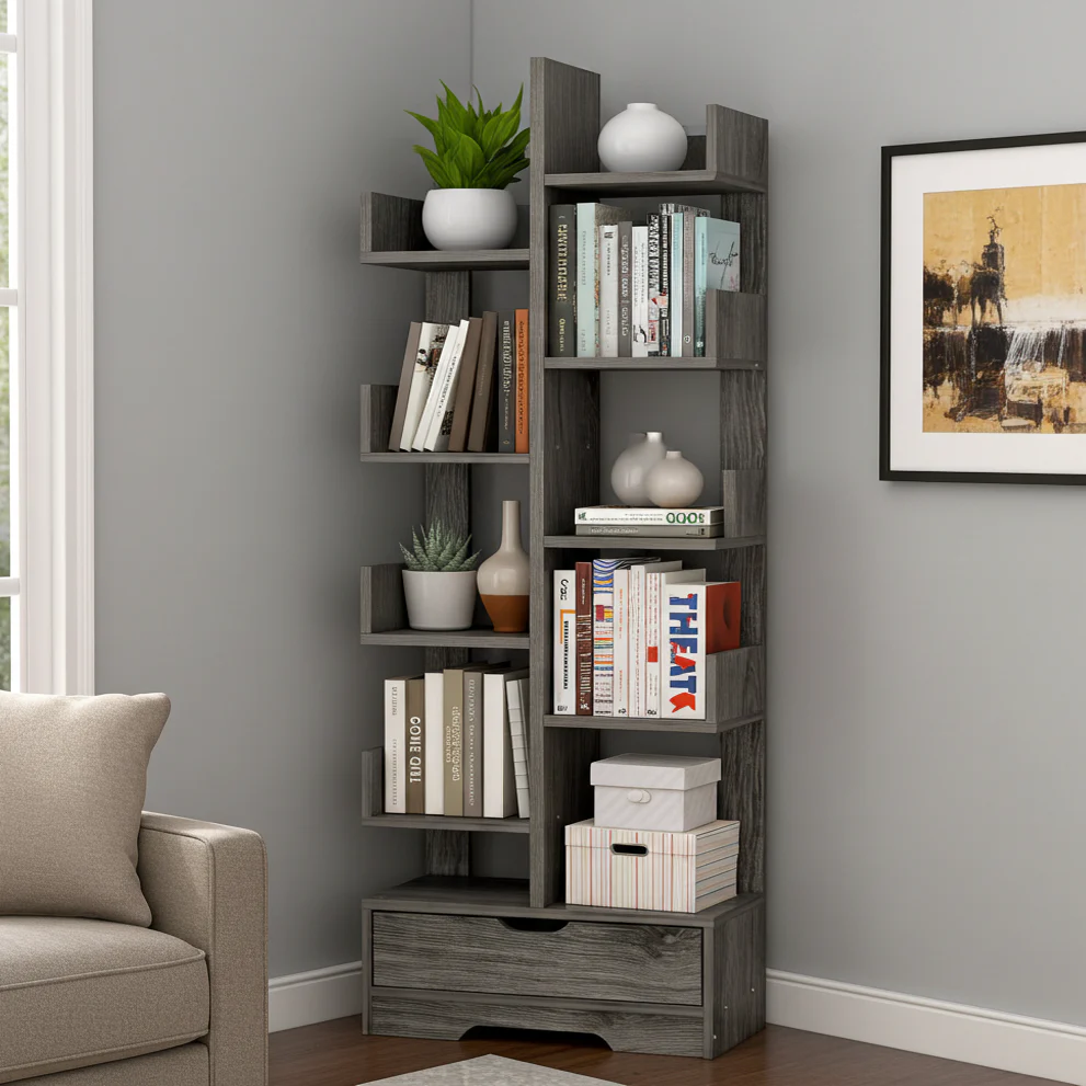 8-Tier 11-Shelf Display Storage Utility Book Shelf Bookcase Shelving (Rustic Grey) - Image 2