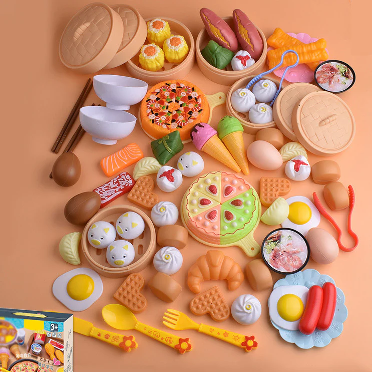 84-Piece Gourmet Restaurant Realistic Pretend Play Food Toy Set - Image 3