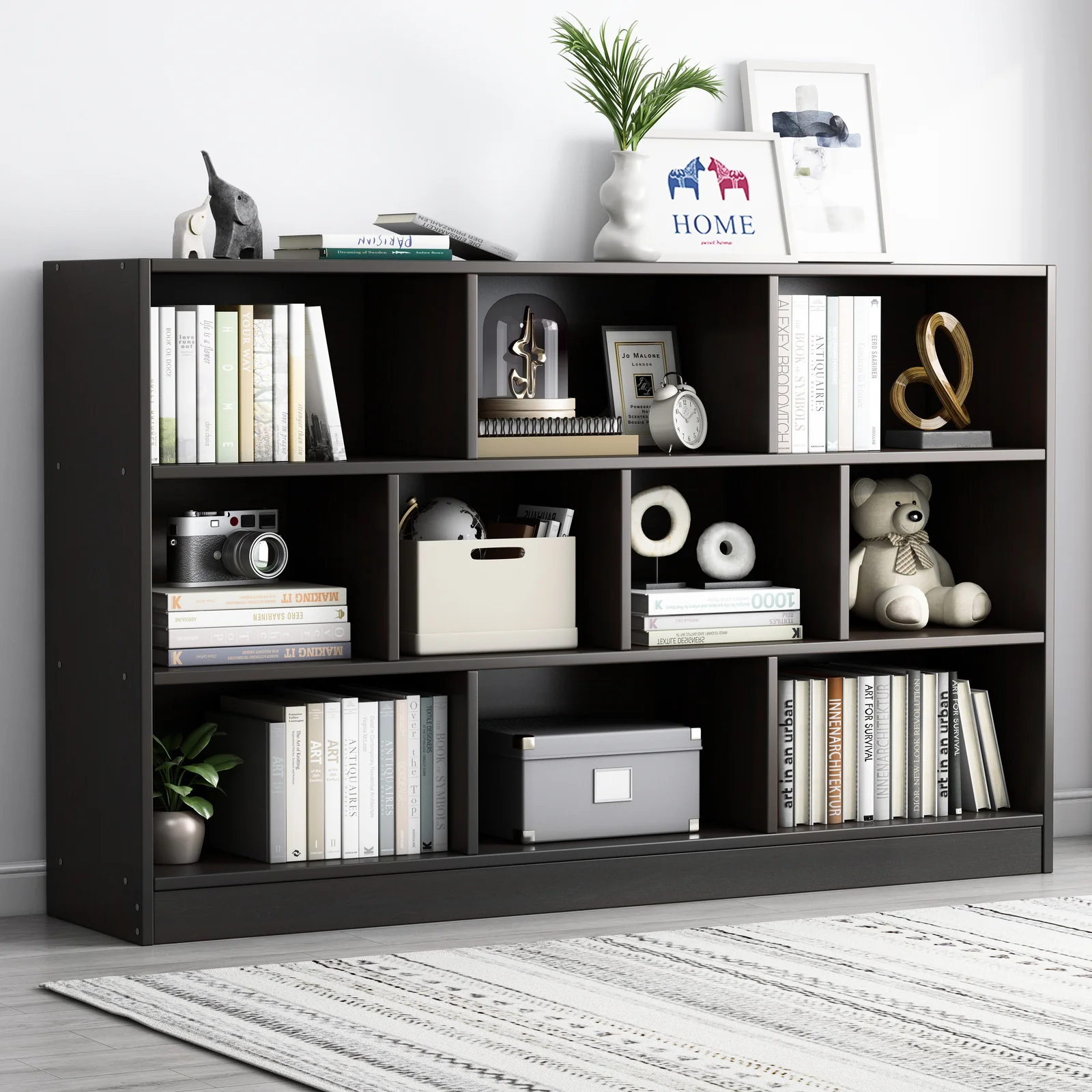 9 Shelving Insight Bookshelf Display Cabinet Bookcase Shelf Organiser (Black Wood) - Image 3