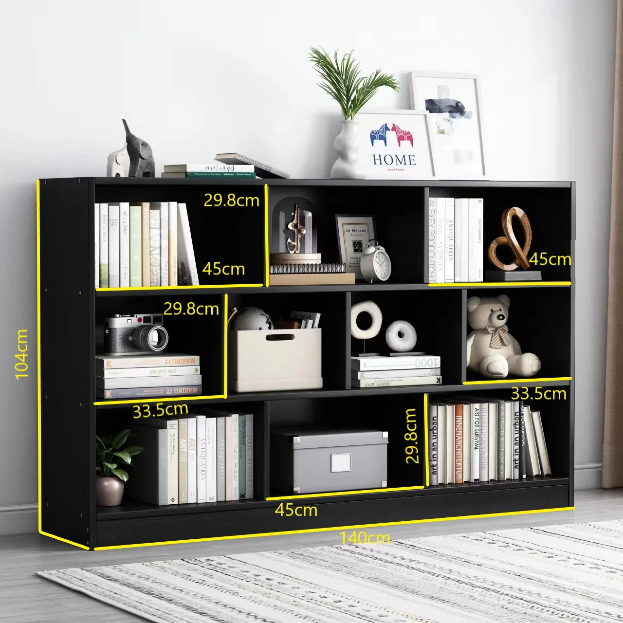 9 Shelving Insight Bookshelf Display Cabinet Bookcase Shelf Organiser (Black Wood) - Image 5