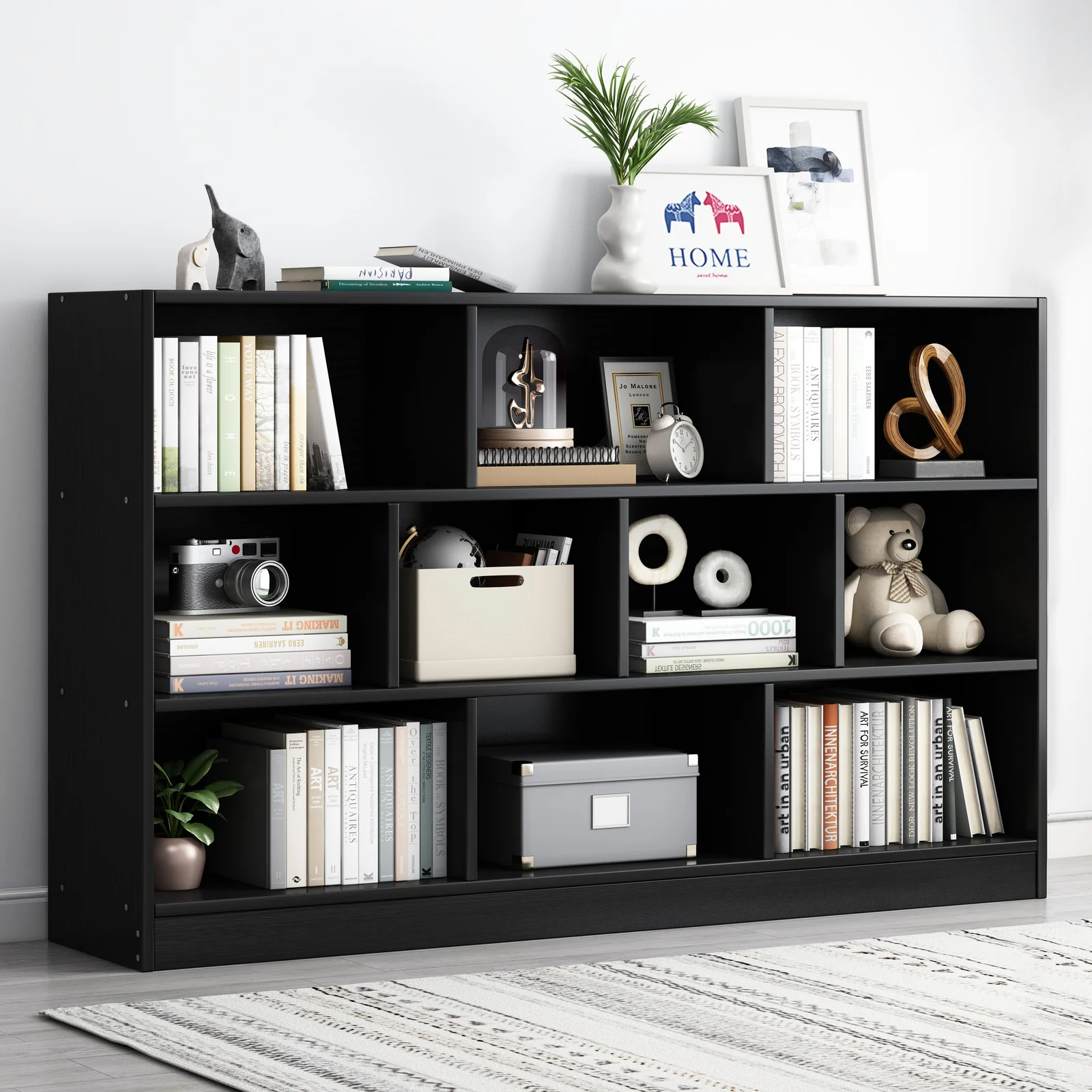 9 Shelving Insight Bookshelf Display Cabinet Bookcase Shelf Organiser (Black Wood) - Image 8