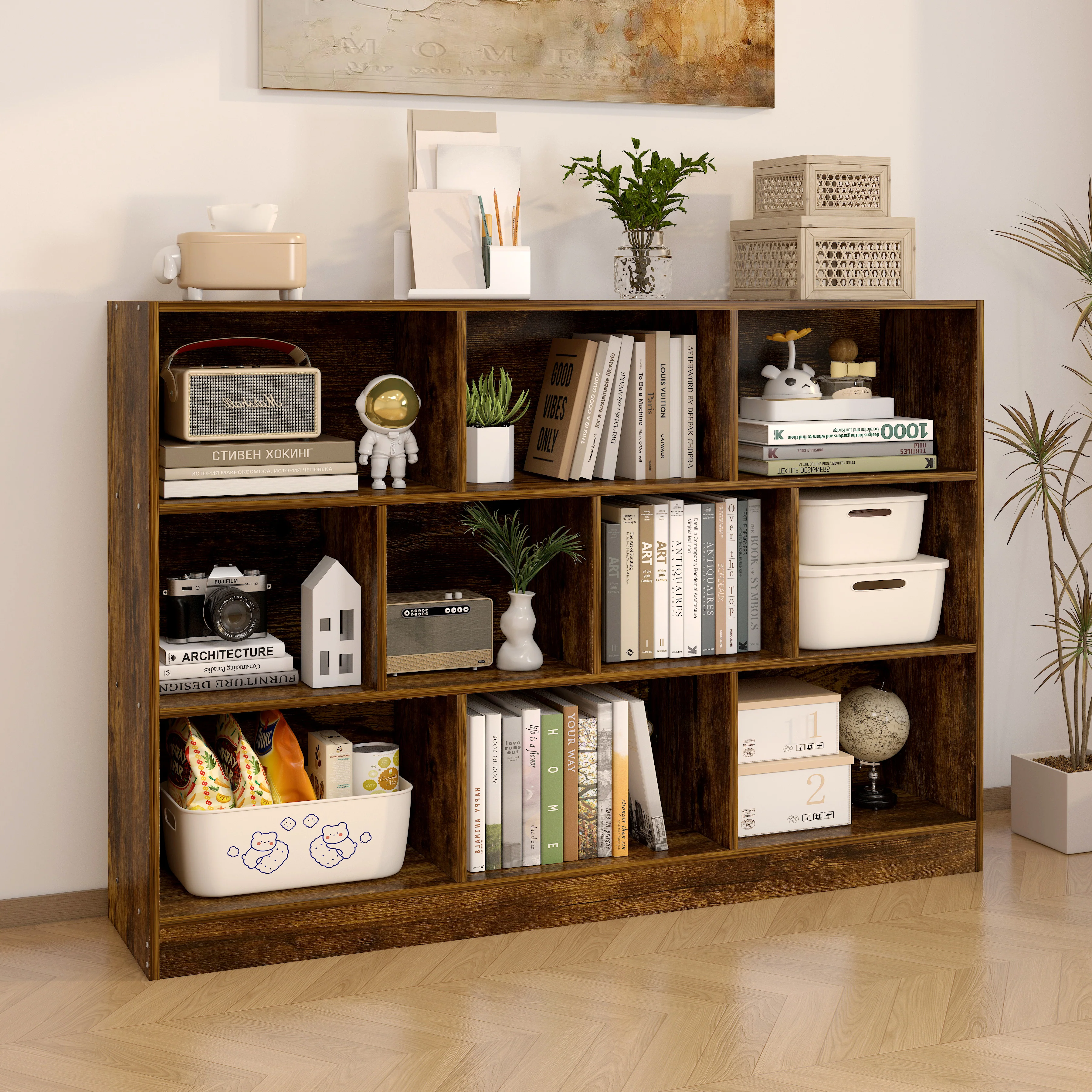 9 Shelving Insight Bookshelf Display Cabinet Bookcase Shelf Organiser (Rustic Wood) - Image 2