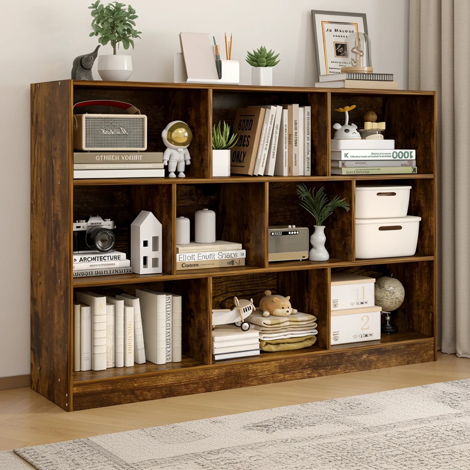 9 Shelving Insight Bookshelf Display Cabinet Bookcase Shelf Organiser (Rustic Wood) - Image 6