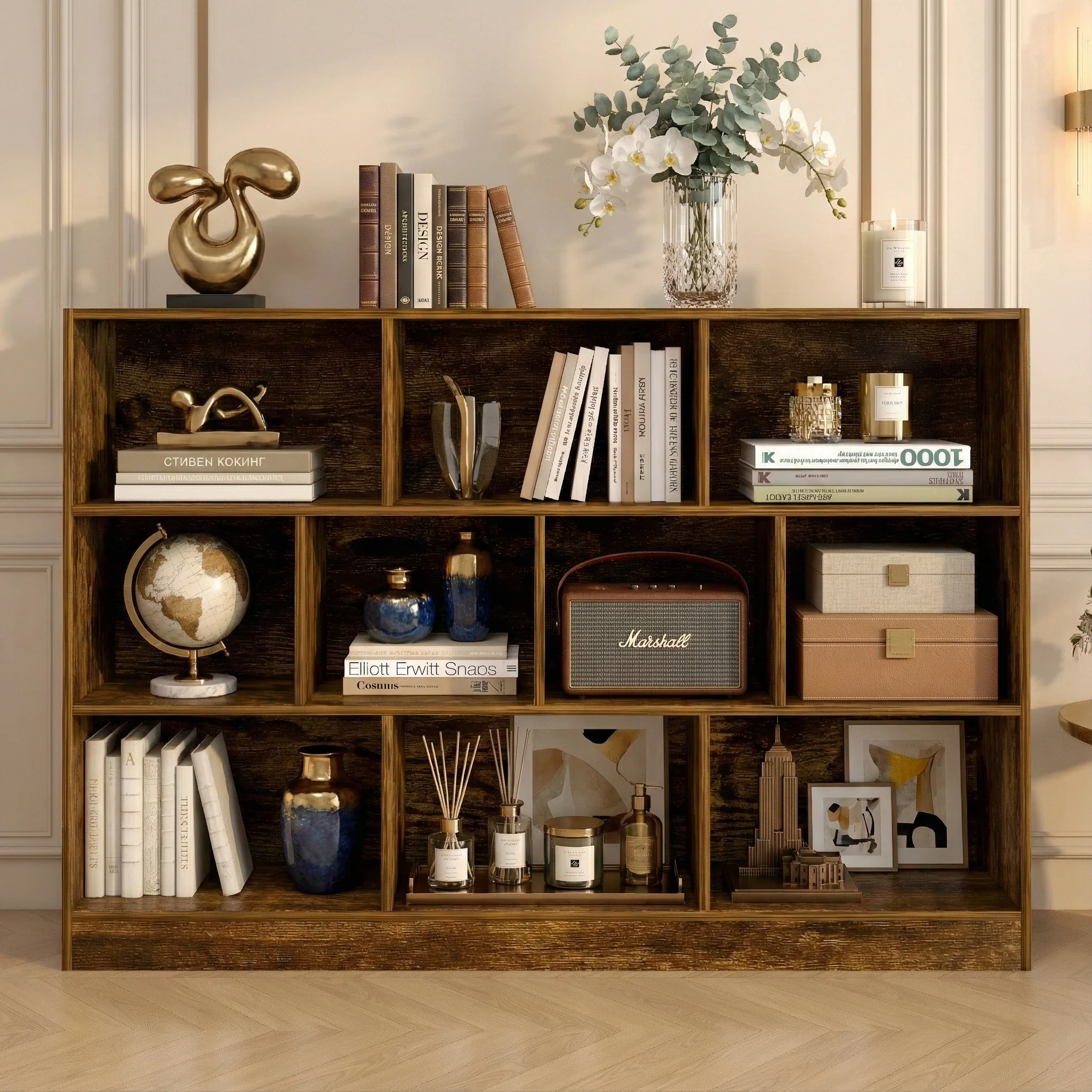 9 Shelving Insight Bookshelf Display Cabinet Bookcase Shelf Organiser (Rustic Wood) - Image 8