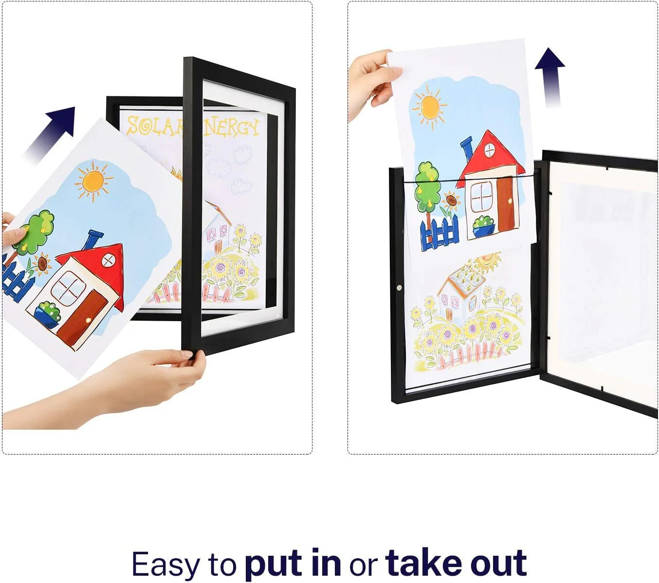 A3 Kids Art Frame Wooden Artwork Display Children Drawing Storage Holds 150 Pictures (Black) - Image 12