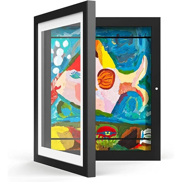 A3 Kids Art Frame Wooden Artwork Display Children Drawing Storage Holds 150 Pictures (Black) - Image 13
