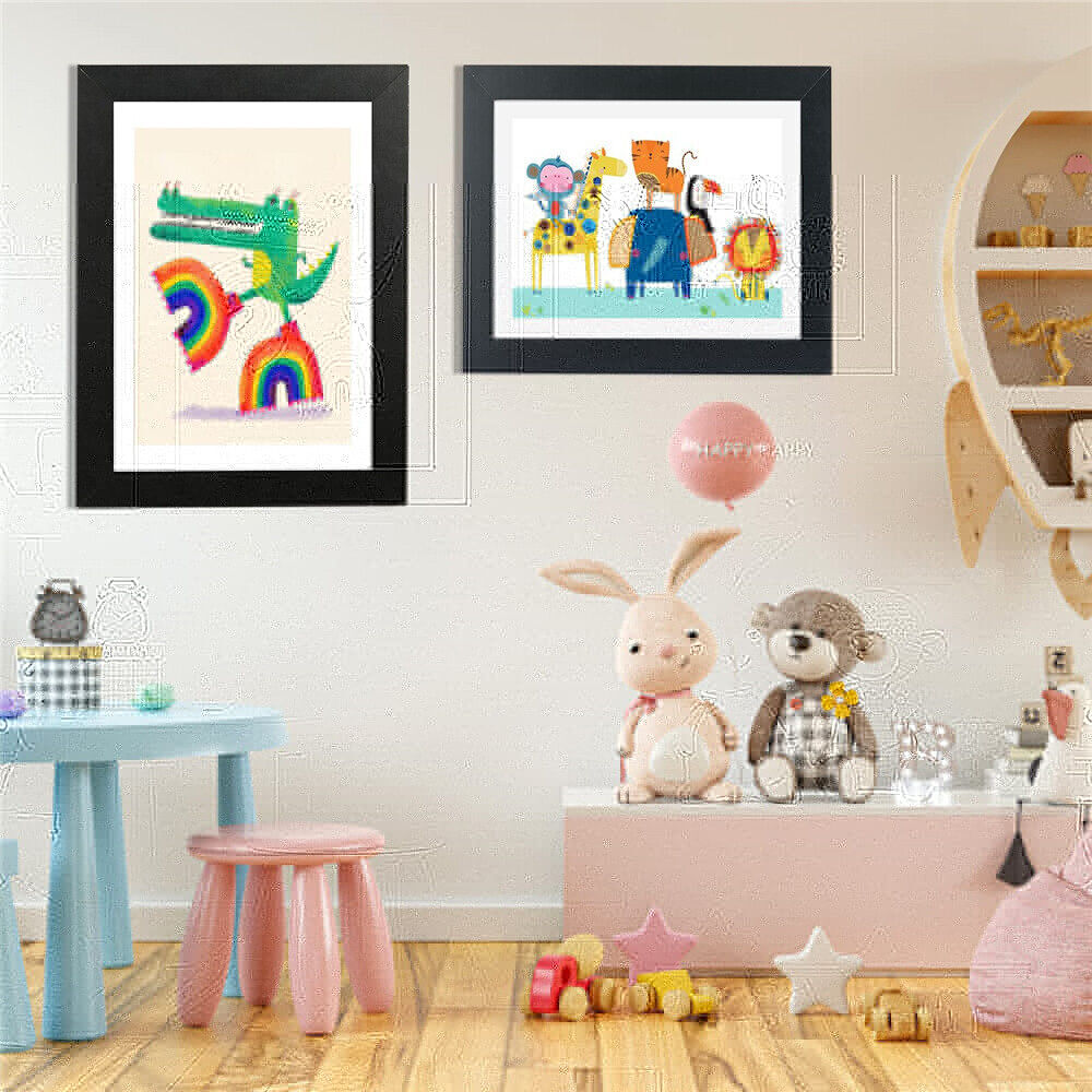 A3 Kids Art Frame Wooden Artwork Display Children Drawing Storage Holds 150 Pictures (Black) - Image 4