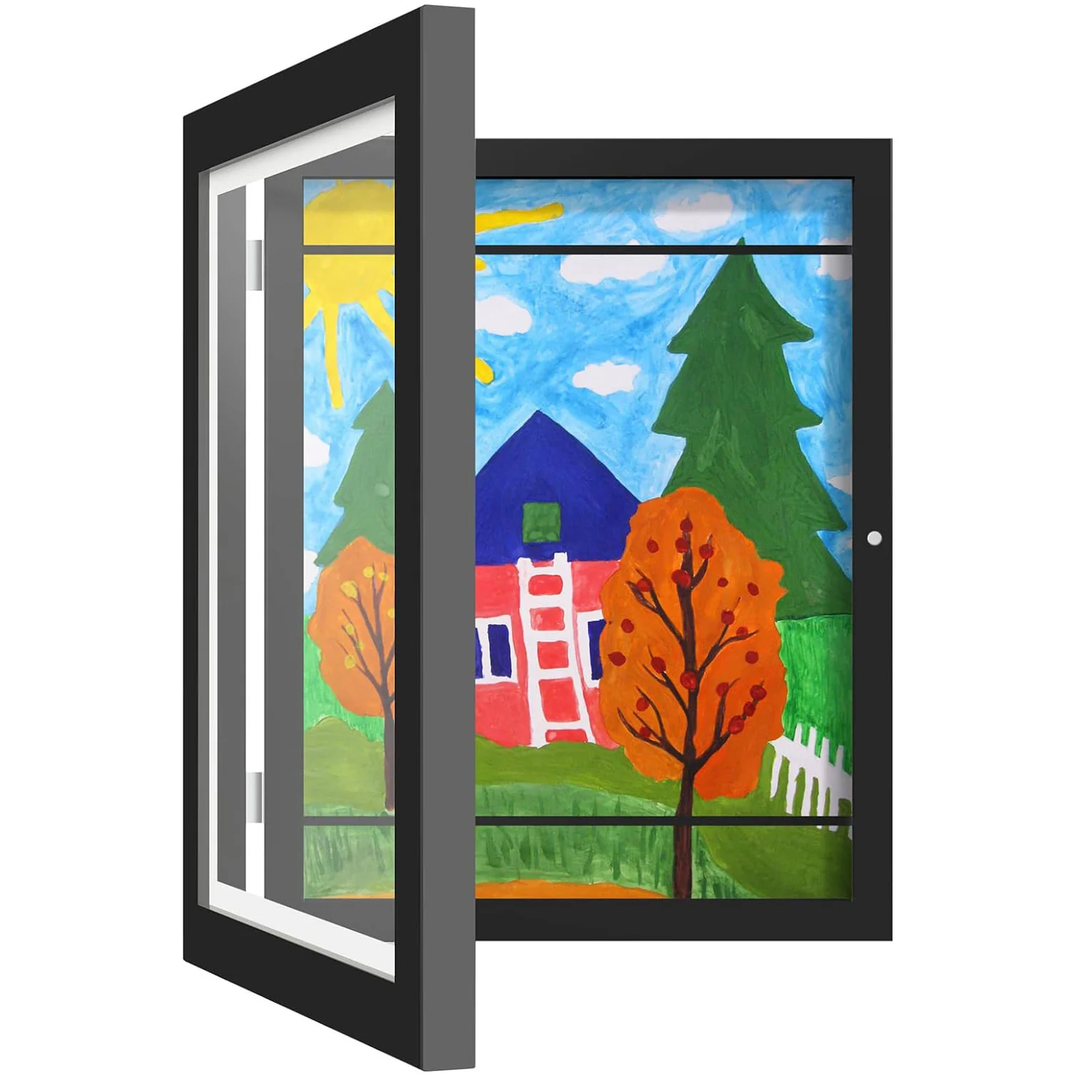 A3 Kids Art Frame Wooden Artwork Display Children Drawing Storage Holds 150 Pictures (Black) - Image 6