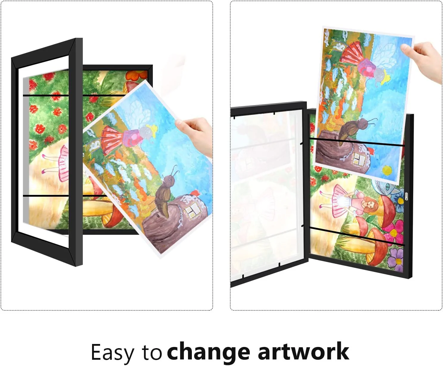 A3 Kids Art Frame Wooden Artwork Display Children Drawing Storage Holds 150 Pictures (Black) - Image 9