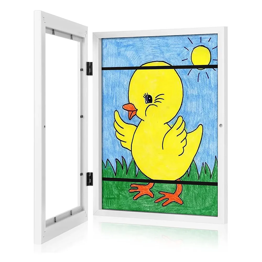 A3 Kids Art Frame Wooden Artwork Display Children Drawing Storage Holds 150 Pictures (White) - Image 10