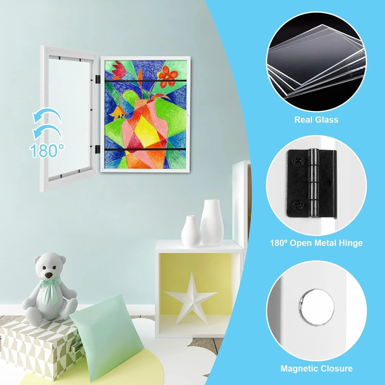 A3 Kids Art Frame Wooden Artwork Display Children Drawing Storage Holds 150 Pictures (White) - Image 13