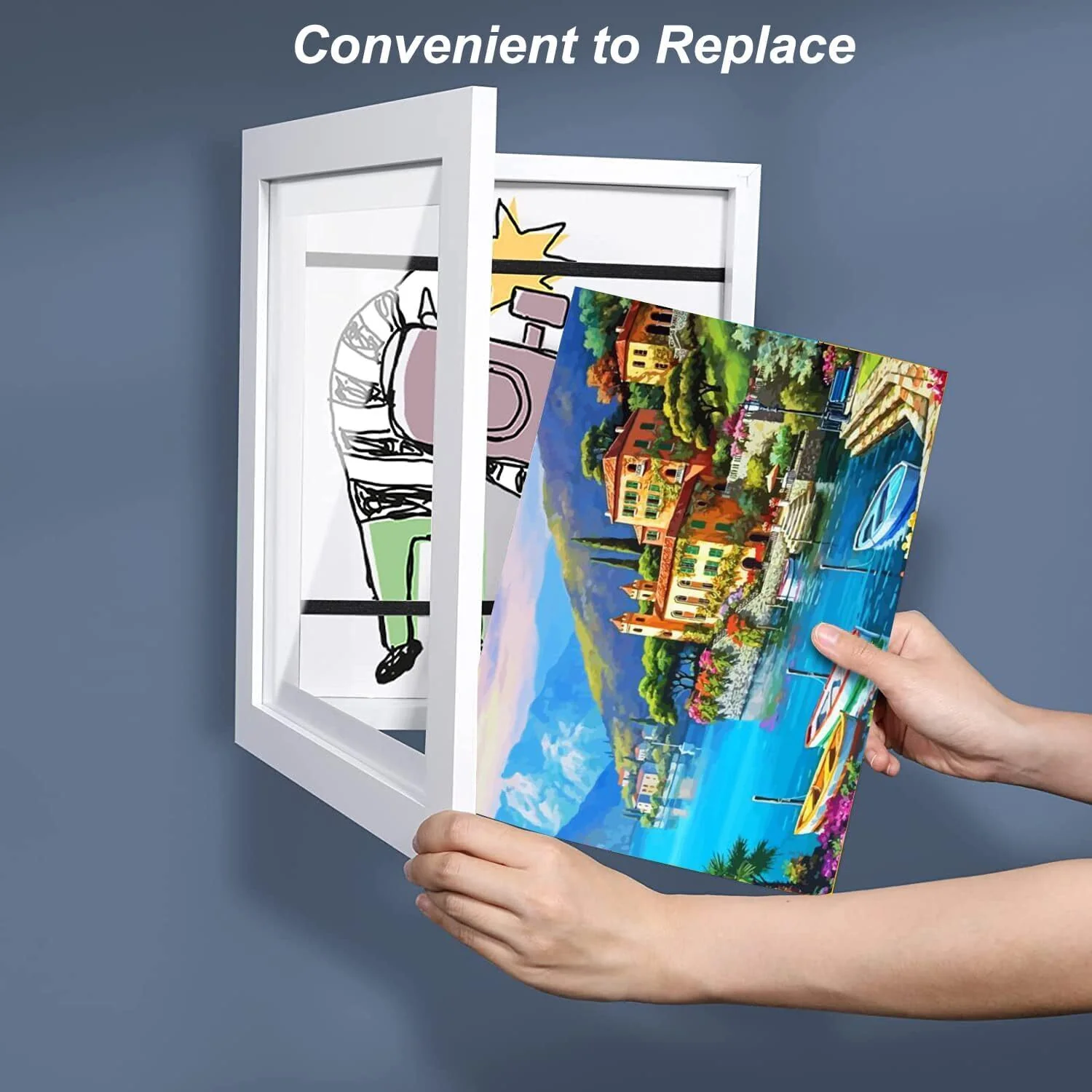 A3 Kids Art Frame Wooden Artwork Display Children Drawing Storage Holds 150 Pictures (White) - Image 14