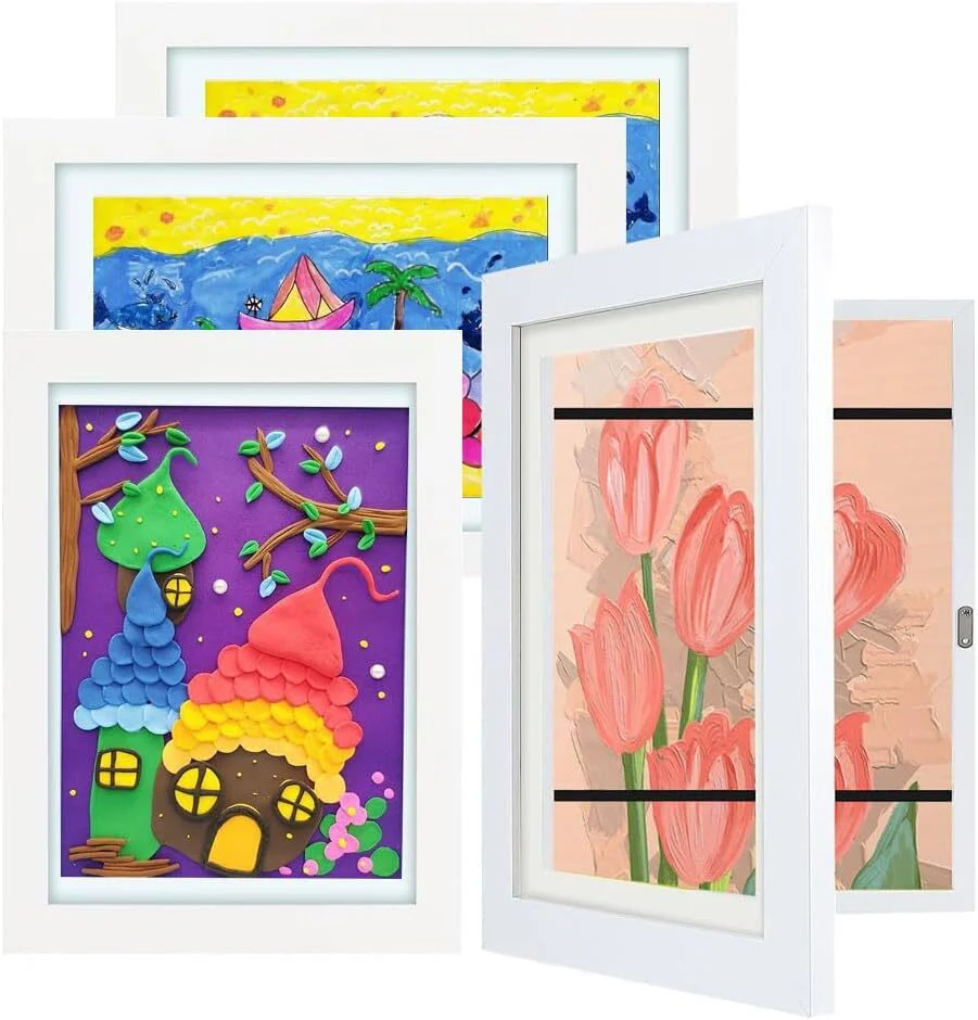 A3 Kids Art Frame Wooden Artwork Display Children Drawing Storage Holds 150 Pictures (White) - Image 15
